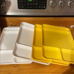 4 Tupperware Yellow and White Divided Trays